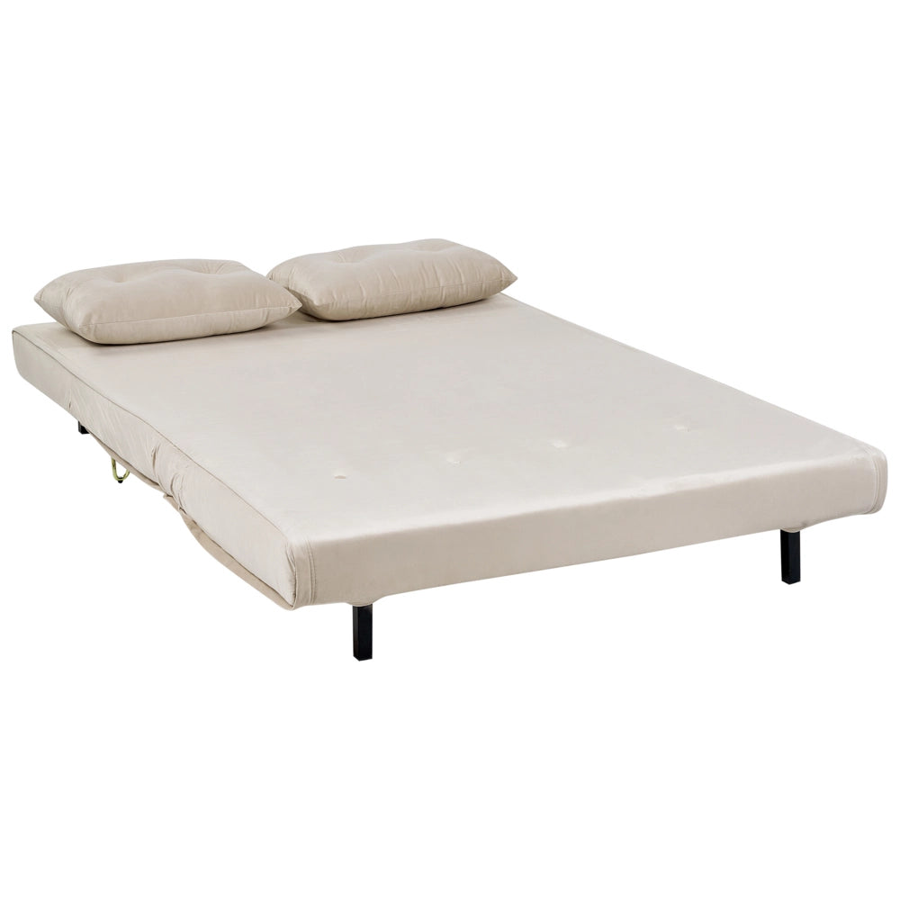 Divano Letto a 2 posti in velluto beige con gambe in metallo senza braccioli 2 cuscini gambe metallo glamour