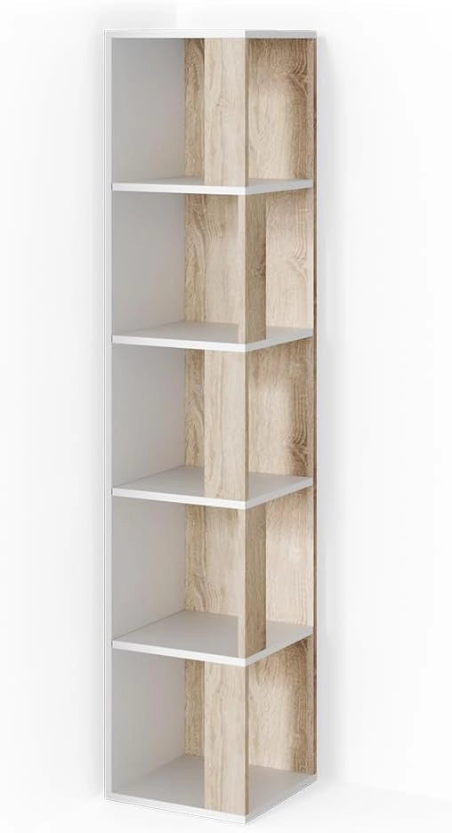 Scaffale angolare Lio, Quercia dorata, 33.3 x 162.2 cm, per riporre libri e decorazioni negli angoli della stanza