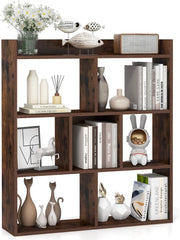 Libreria a Cubi con 7 Scomparti, Mensola Espositiva per l'Archiviazione, Libreria in Legno con Dispositivi Anti-Ribaltamento, per Studio Soggiorno, 80x20x90 cm (Caffè)