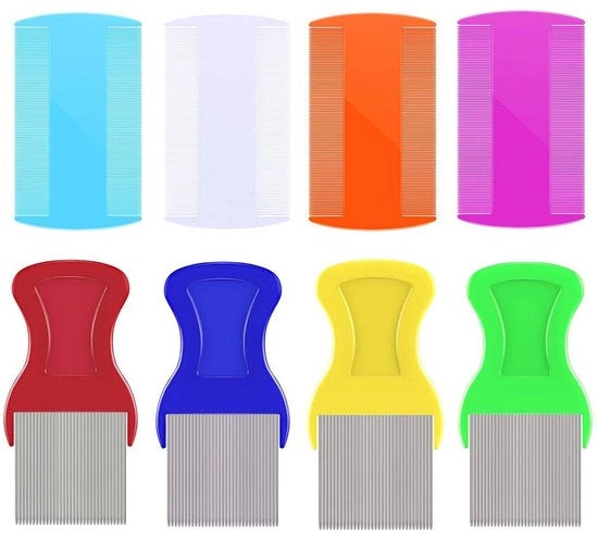 Kit di pulizia per parassiti a 8 pezzi - Denti in acciaio inossidabile - Denti bifacciali - Rimozione parassiti - Adatto per animali domestici - Varie colorazioni - Spazzola per pulizia parassiti
