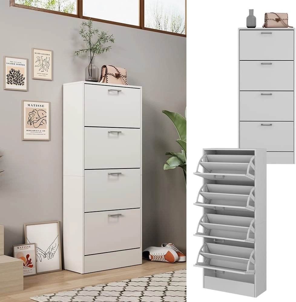 Vicco Scarpiera da ingresso Gregor, Bianco, 63 x 150 cm, per la conservazione delle scarpe e combinabile con scaffali