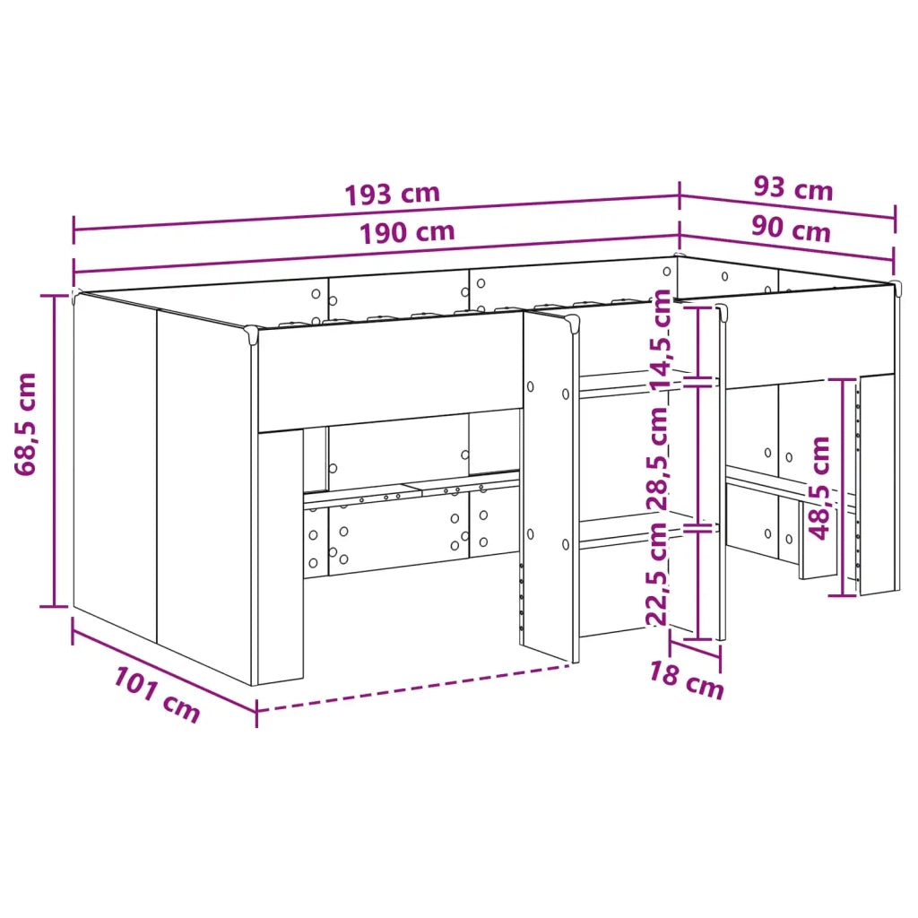 Letto Alto per Bambini Rovere Fumo 90 x 190 cm 3422583