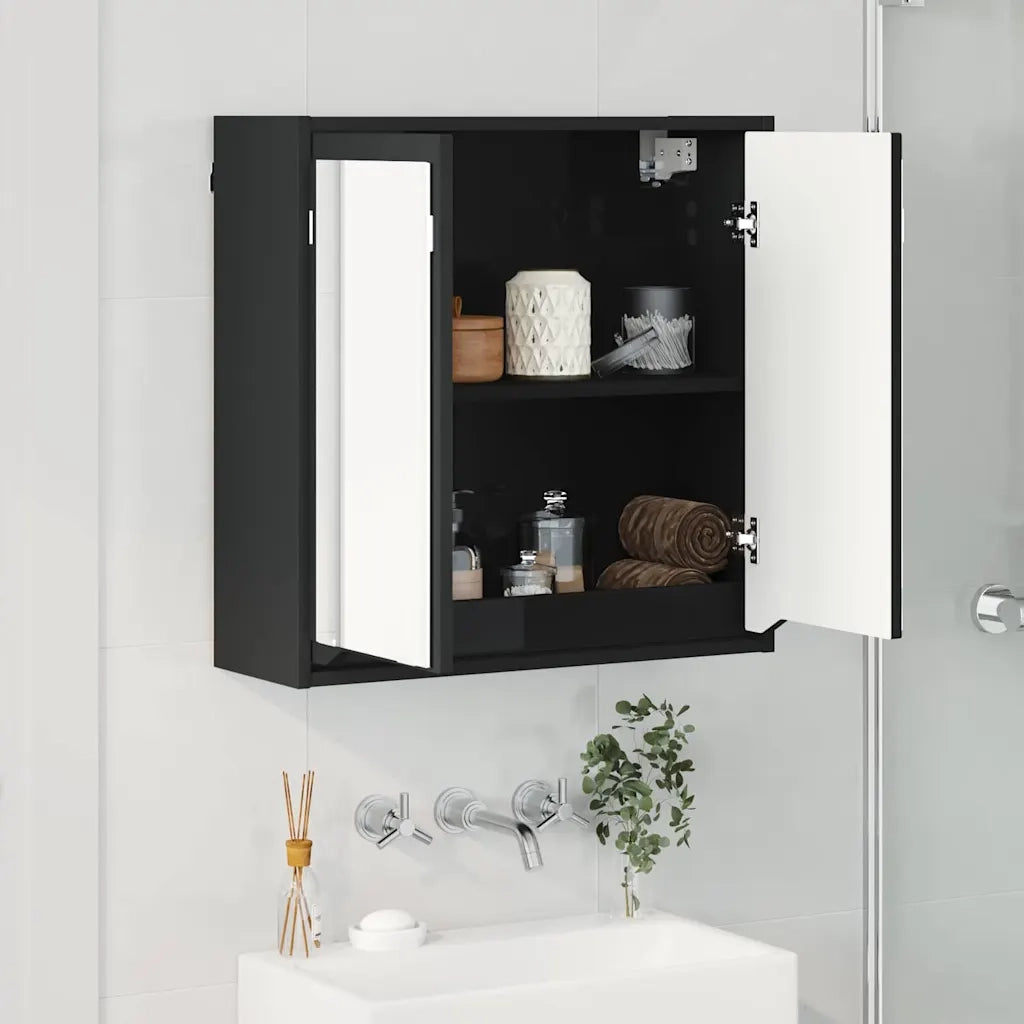 Mobiletto per specchio da Bagno | Armadio da bagno con porta Nero 60 x 20 x 60 cm