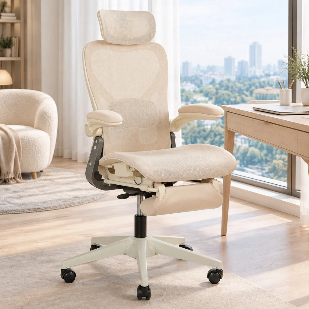 SEDIA Ergonomica da Ufficio Pieghevole in Rete Color Crema