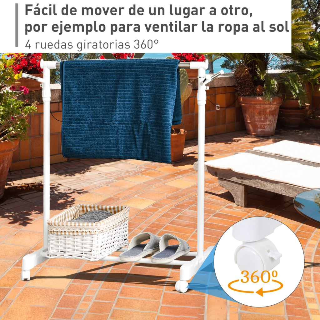 Appendiabiti Portatile con Ripiano e Ruote ¨C Zephmum ¨C Bianco Argento 68.5x42x87-145 cm