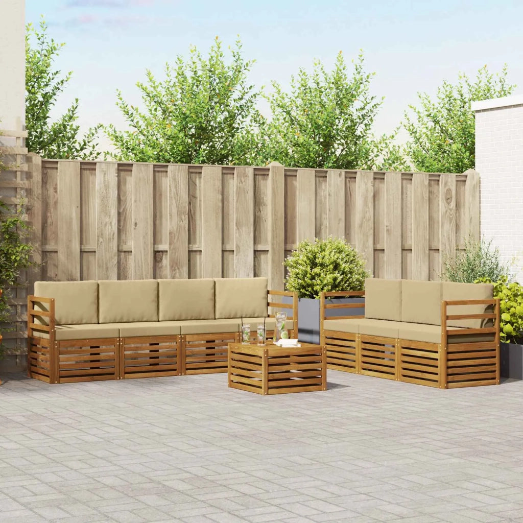 Set divani 8 pcs Naturale e Beige Legno di Acacia Massello