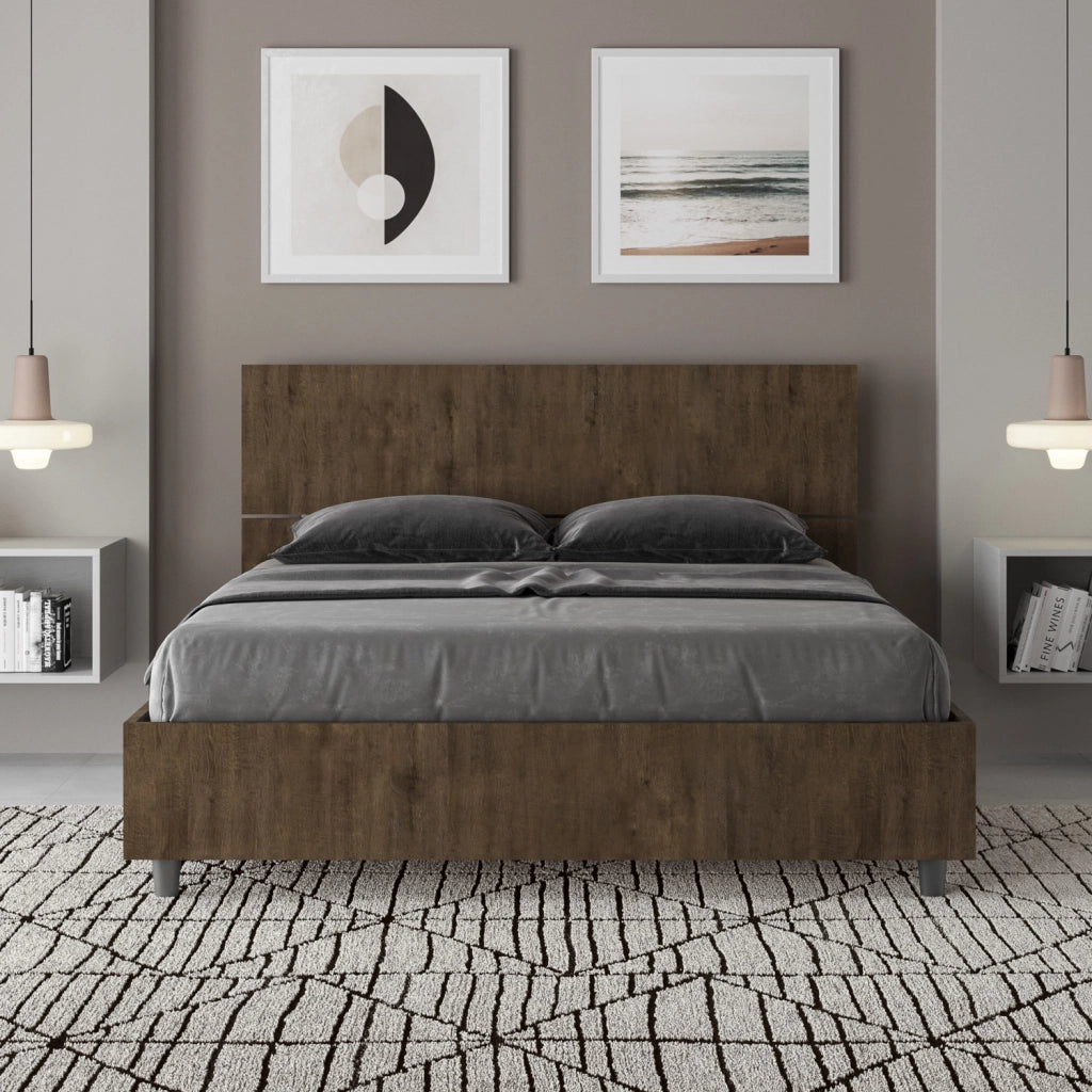 BS COM Letto matrimoniale francese con rete 140x190 testata dritta noce