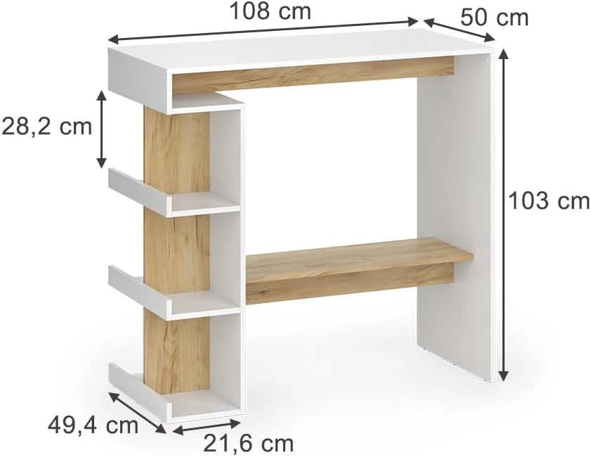 tavolo bar alto Dana, Rovere bianco/dorato, 108 x 50 cm