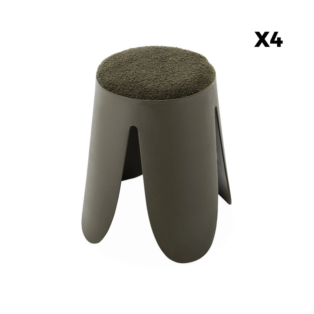 Set 4 sgabelli impilabili in bouclé, kaki