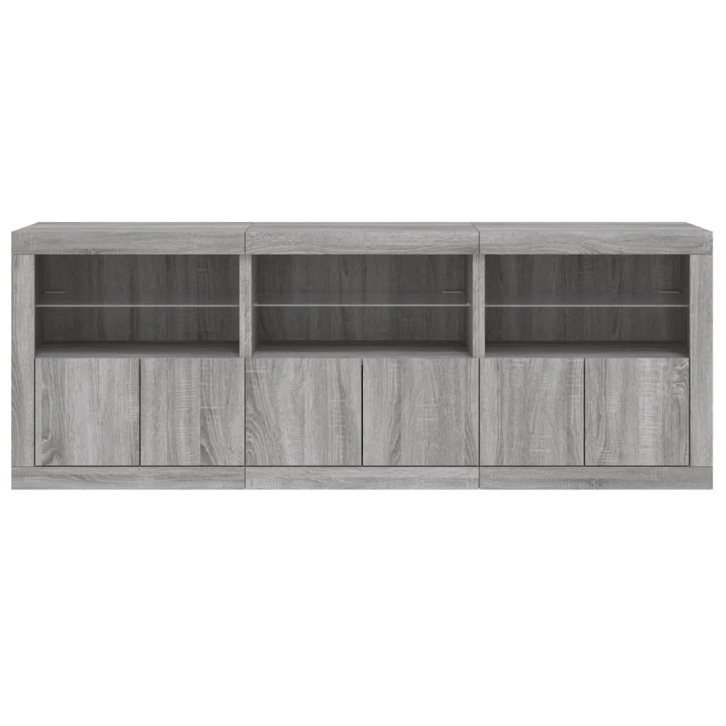 Buffet credenza cassettiera armadio mobile contenitore organizer per cucina soggiorno salotto con luci LED Sonoma 181,5 x 37 x 67 cm grigio 02_0030064