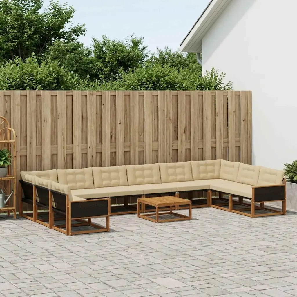 Set di divani da esterno con cuscino 11 pcs Naturale e Beige