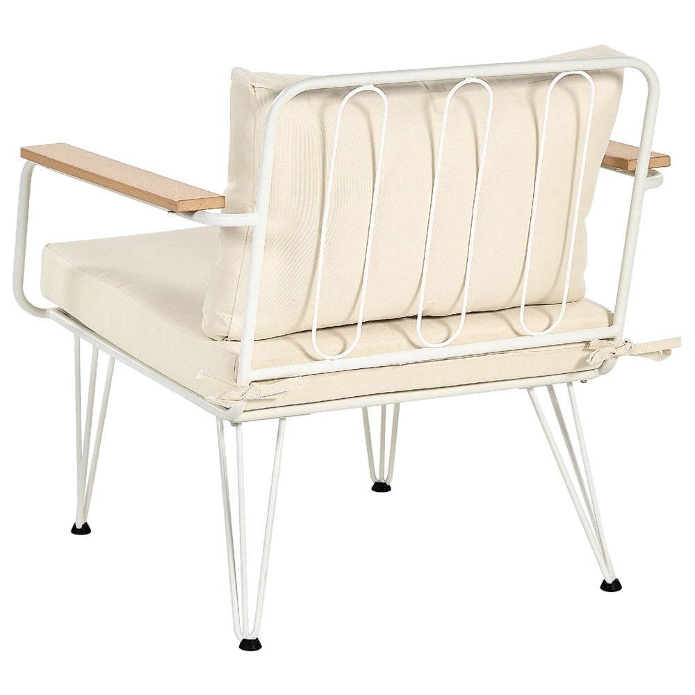 Divano da giardino a 4 posti in metallo bianco e beige Acciaio a 4 posti con cuscini Moderno Outdoor