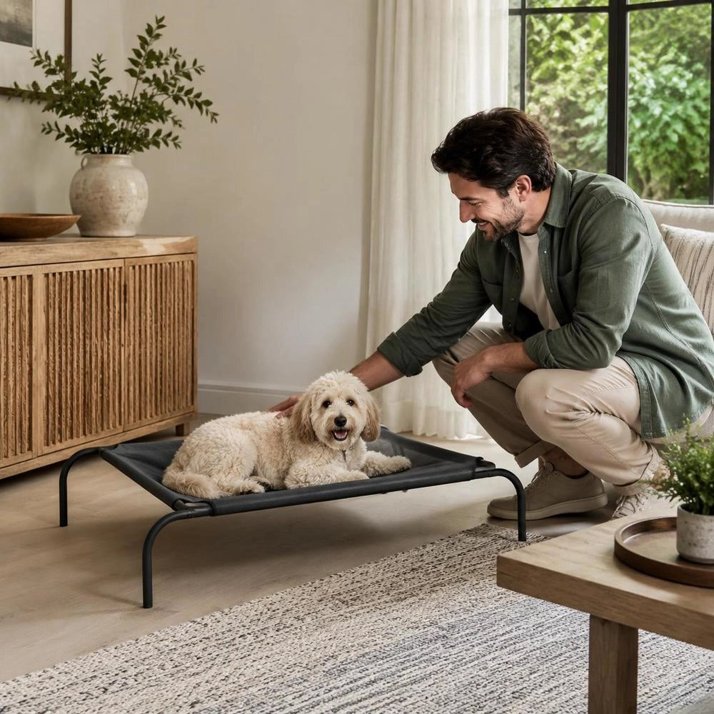 Elevated Dog Bed, Black, Size L, Textilene
