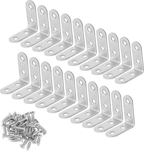 Angolo destro in acciaio inossidabile - 90 gradi supporto angolare 20 pezzi, inclusi viti - Argento - 40 x 40 x 16 mm - Materiale di fissaggio
