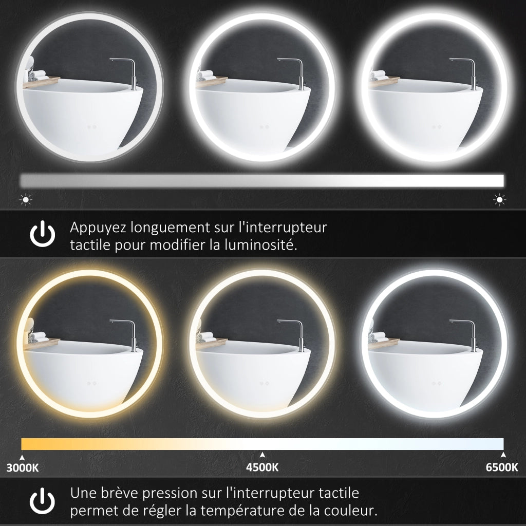 Specchio da bagno LED rotondo sospeso ¨C zephmum ¨C bianco argento 60x30x