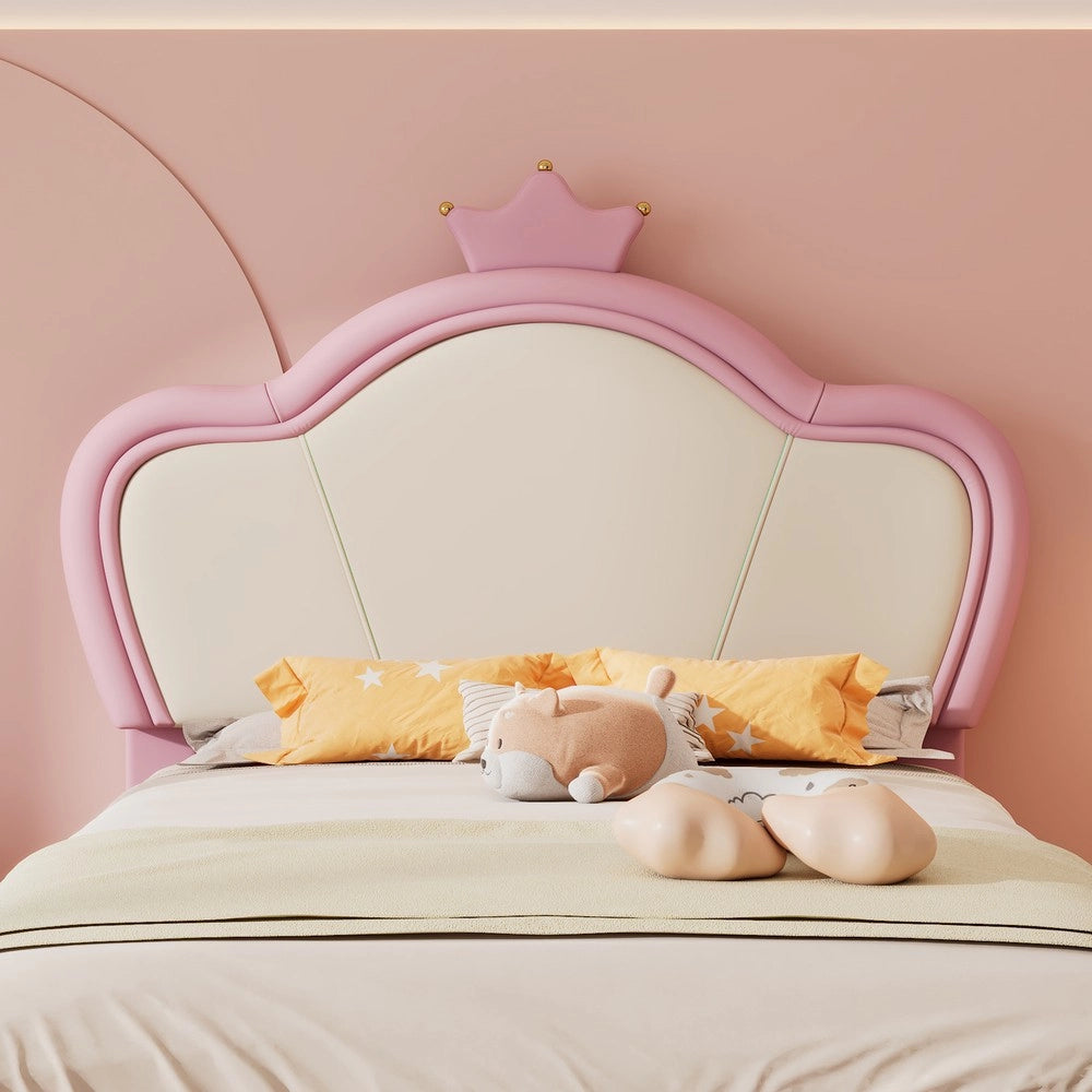 Letto Imbottito Singolo per Bambini con Testiera a Corona ¨C MINIMAL ¨C Rosa e Bianco, PU, 90x200cm