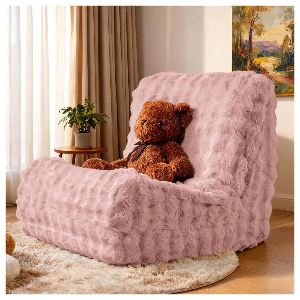 Poltrona pouf a forma di bruco con schienale ergonomico in flanella rosa leggera per soggiorno e camera da letto