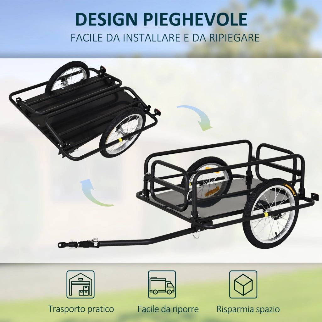 Carrello Bici con Pareti Pieghevoli ¨C Zephmum ¨C Acciaio, Nero, 139x71.5x49 cm
