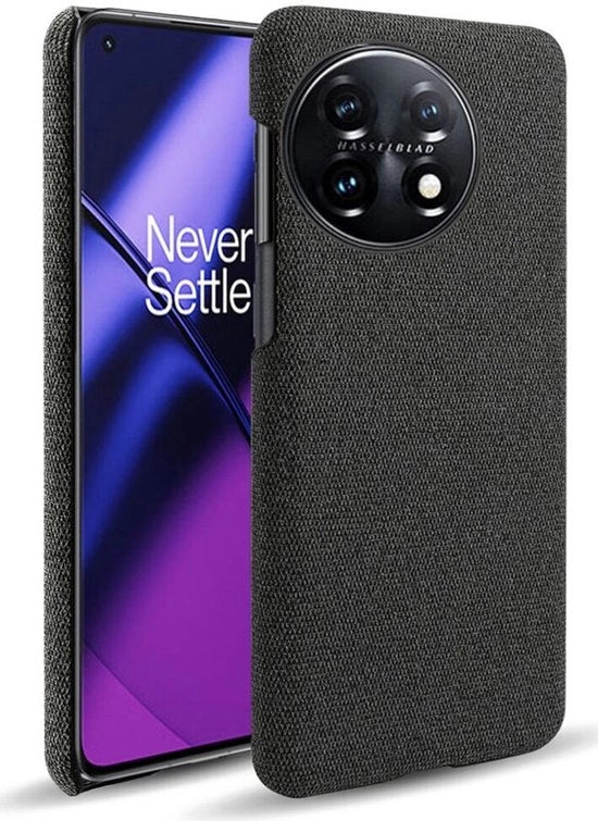 Copricapo per OnePlus 11 con finitura in tessuto, retrocopertura nera