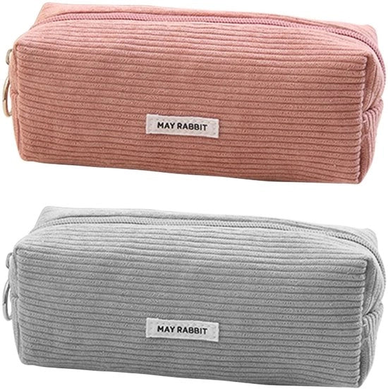 Confezione da 2 scatole, scatole in corduroy, grande capacità di stoccaggio, scatola, scatola estetica, scatola per signora, scatola per scuola (Beige rosa + grigio)