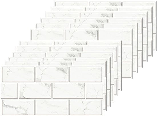 Pacco di 12 adesivi per piastrelle per bagno e cucina, foglio di piastrelle in vinile waterresistente per bagno, adesivi per piastrelle in vinile autoadesivi per piastrelle in gesso bianco, dimensioni 30 x 15 cm.