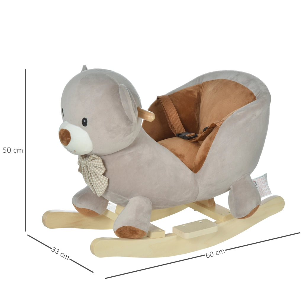 Dondolo Peluche Orsetto per Bambini con Sonido e Cinturino ¨C zephmum ¨C Grigio 60x33x50 cm