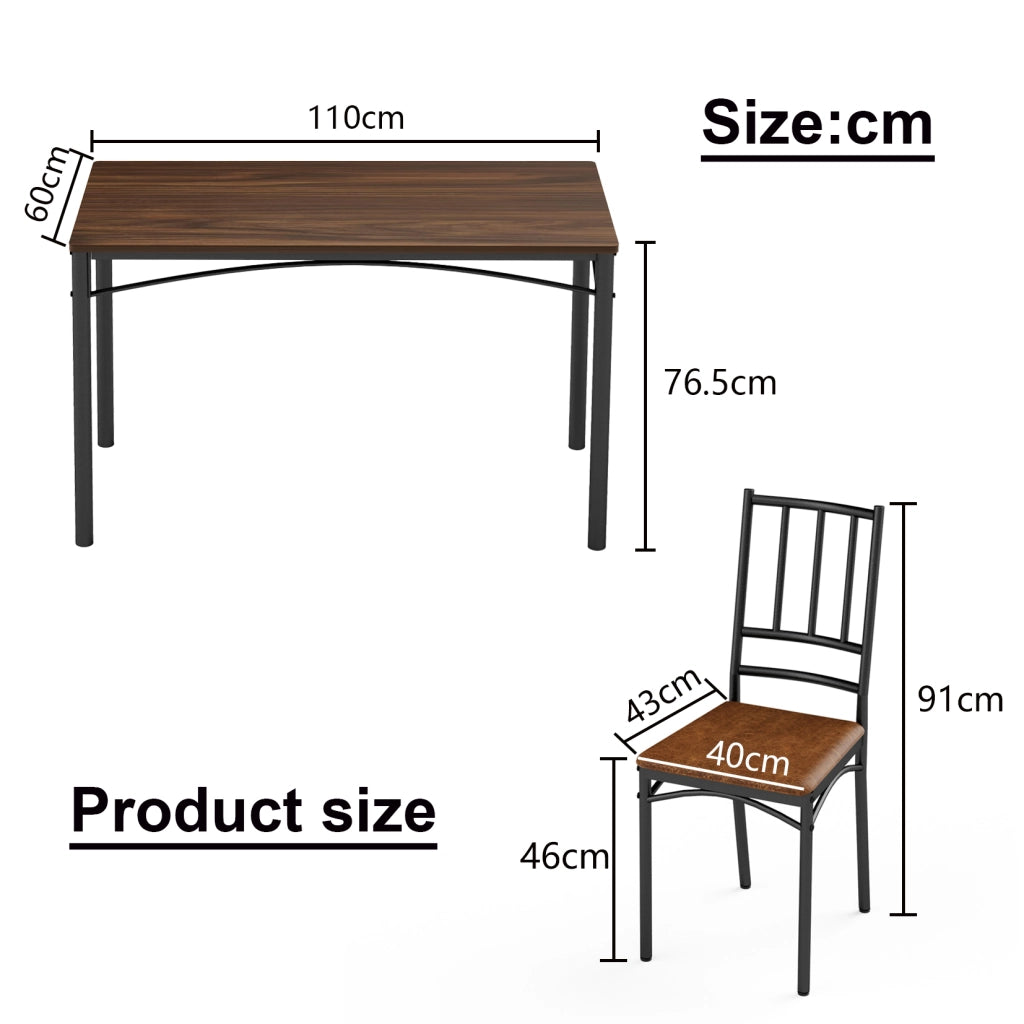 Tavolo da pranzo per 4 persone con 4 sedie salvaspazio industriale in truciolare e acciaio noce 110 × 60 × 76,5 cm