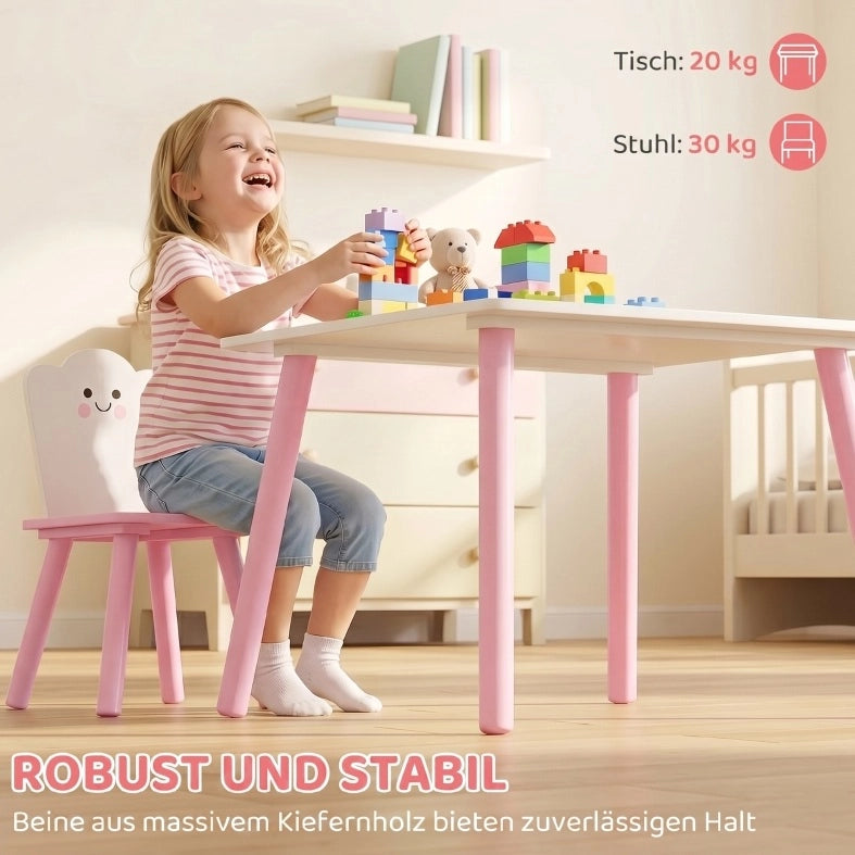 Set tavolo e 2 sedie Montessori per bambini rosa