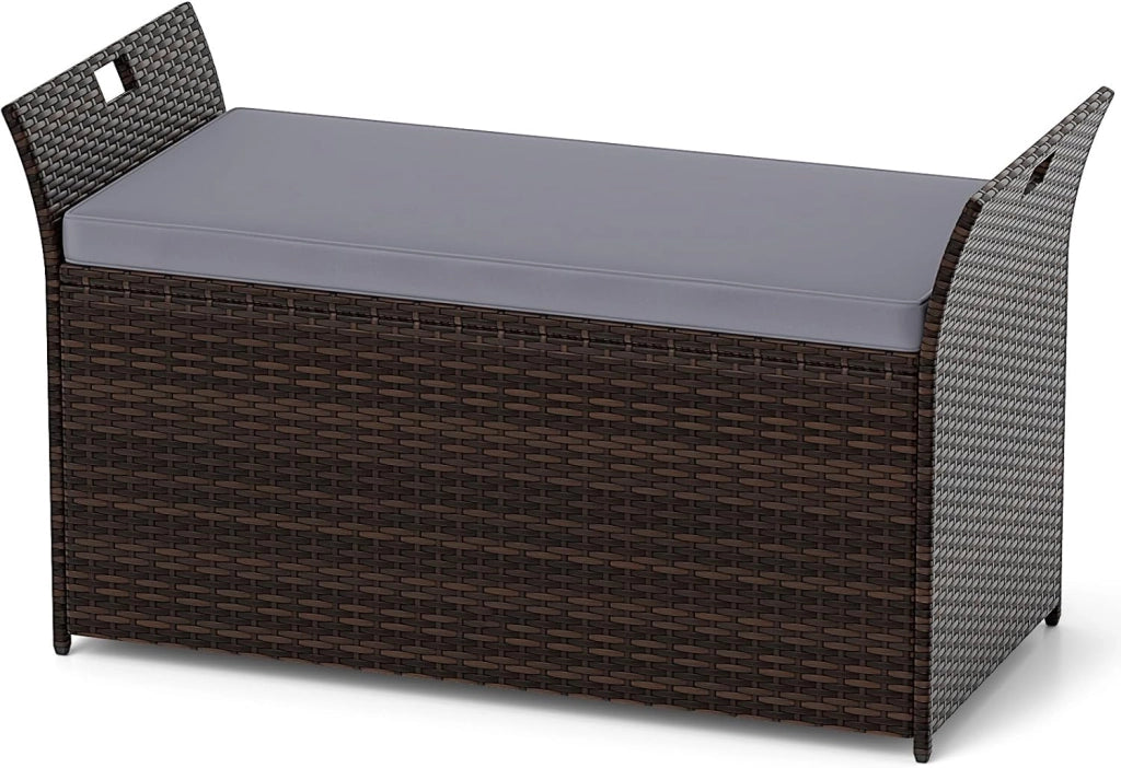 Baule da Giardino 260 L in Rattan PE, Cassapanca Contenitore da Esterno con Cuscino e Maniglie Laterali, per Interni e Esterni, 125 x 56 x 71 cm (Modello 10)