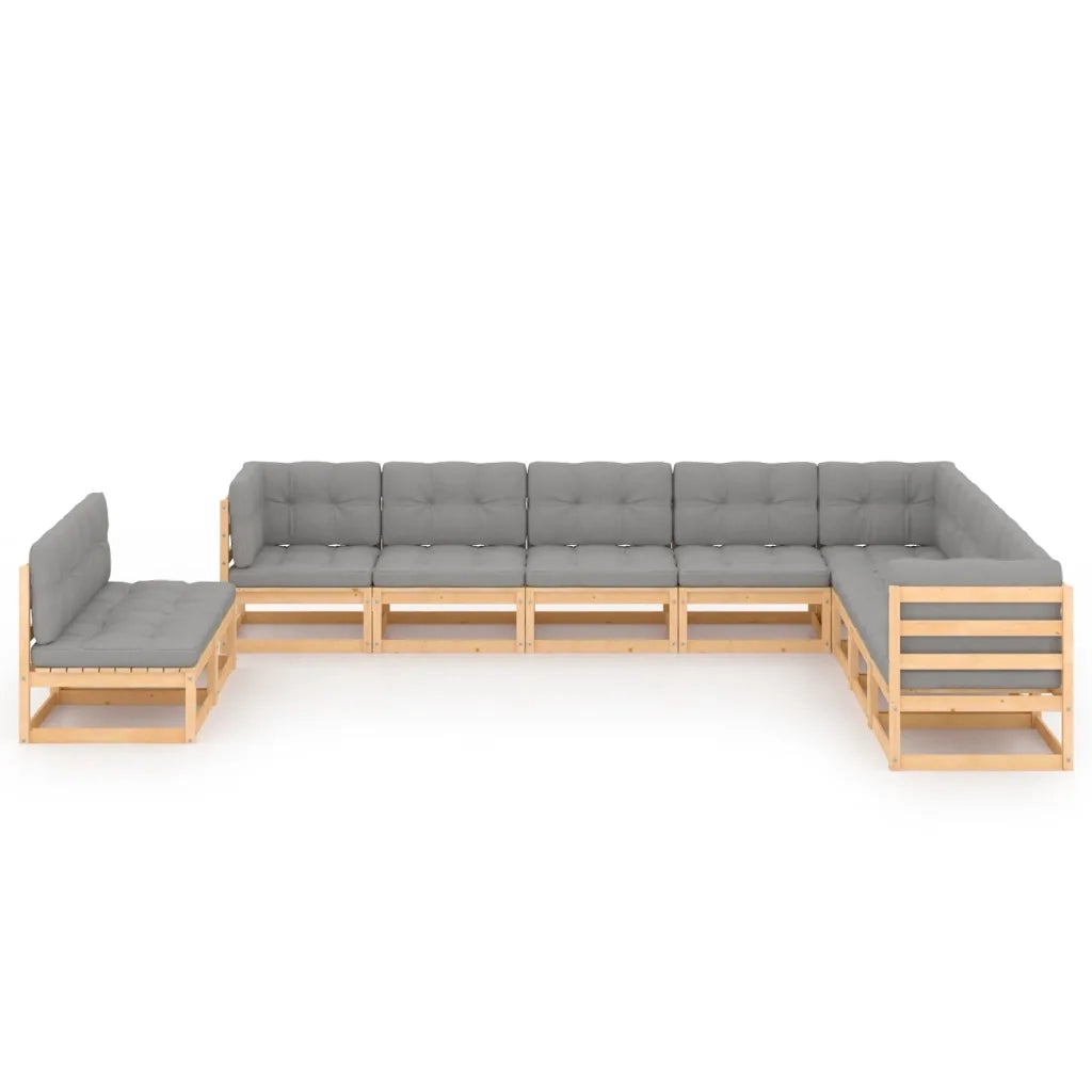 Set Salotto Giardino 10pz Cuscini Antracite Legno Massello Pino 3076914