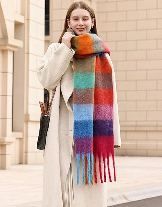Scialle - Scialle caldo - Scialle lungo - Scialle caldo per donna - Scialle lungo copri collo - Tessuto colorato a quadri, ideale come scialle spesso per donna in inverno, anche un ottimo regalo.