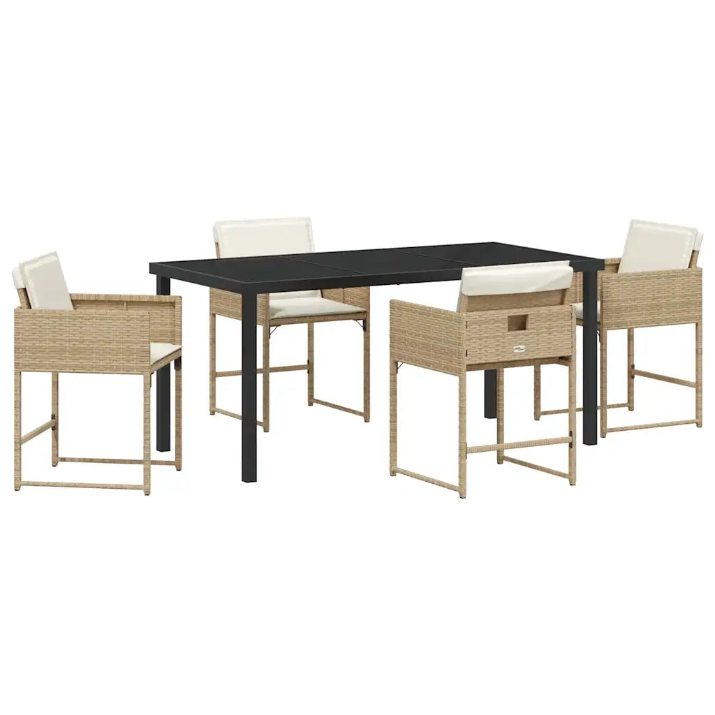 Set da Pranzo per Giardino 5 pcs Beige polyrattan
