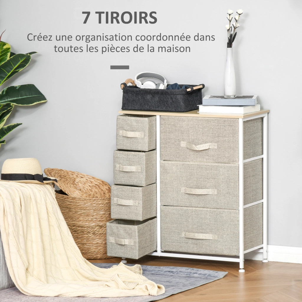 Cassettiera con 7 cassetti in tessuto ¨C zephmum ¨C 63.5x30x71 cm grigio