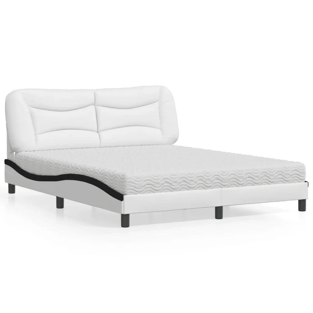 Letto con Materasso Hvar Bianco e Nero 160x200cm Similpelle
