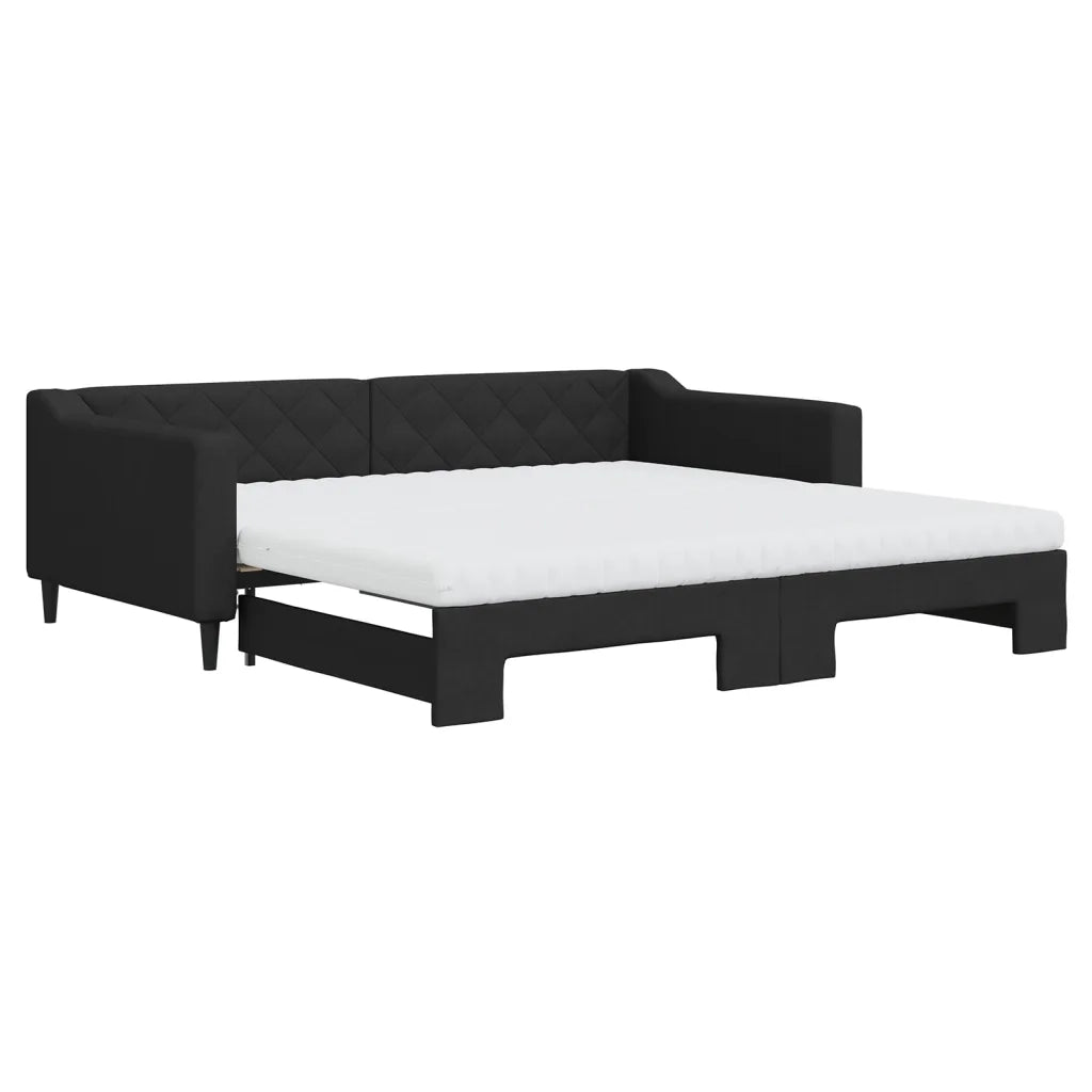 Divano Letto Estraibile con Materassi Nero 100x200 cm Tessuto 3197451