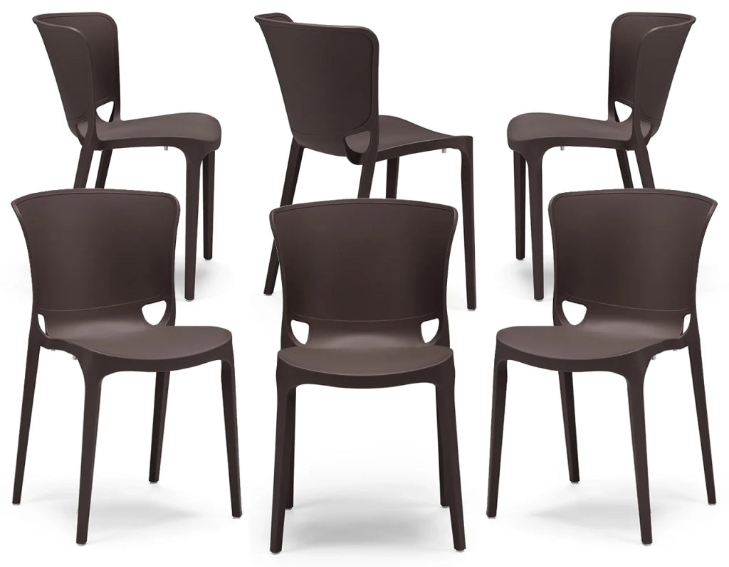 Set 6 sedie in polipropilene JUMBO, 100% MADE IN ITALY, impilabile, resistente ai raggi UV, design moderno, ideale per sala da pranzo, cucina, sala d’attesa, bar, ristoranti o giardino, colore Marrone