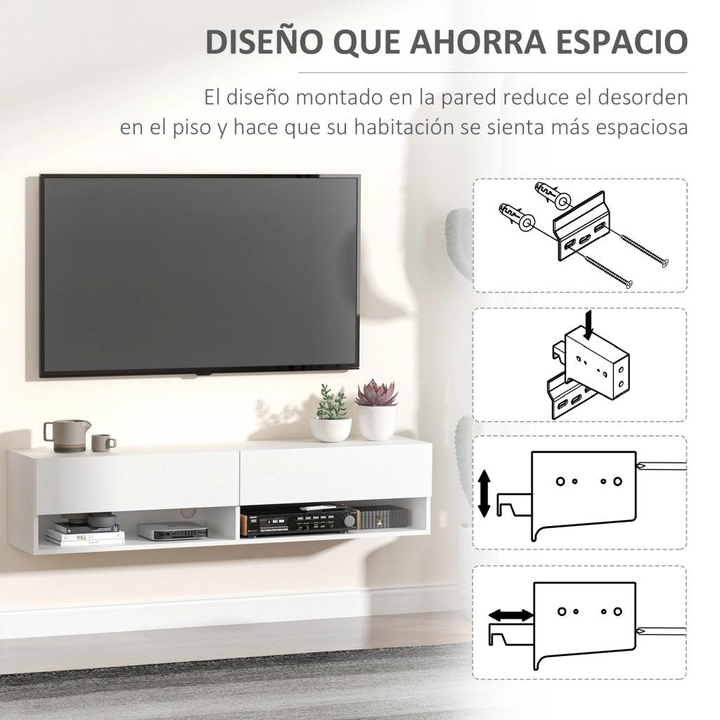 Mobile TV per salotto da parete con 2 ripiani e 2 ante ¨C zephmum ¨C 60 pollici
