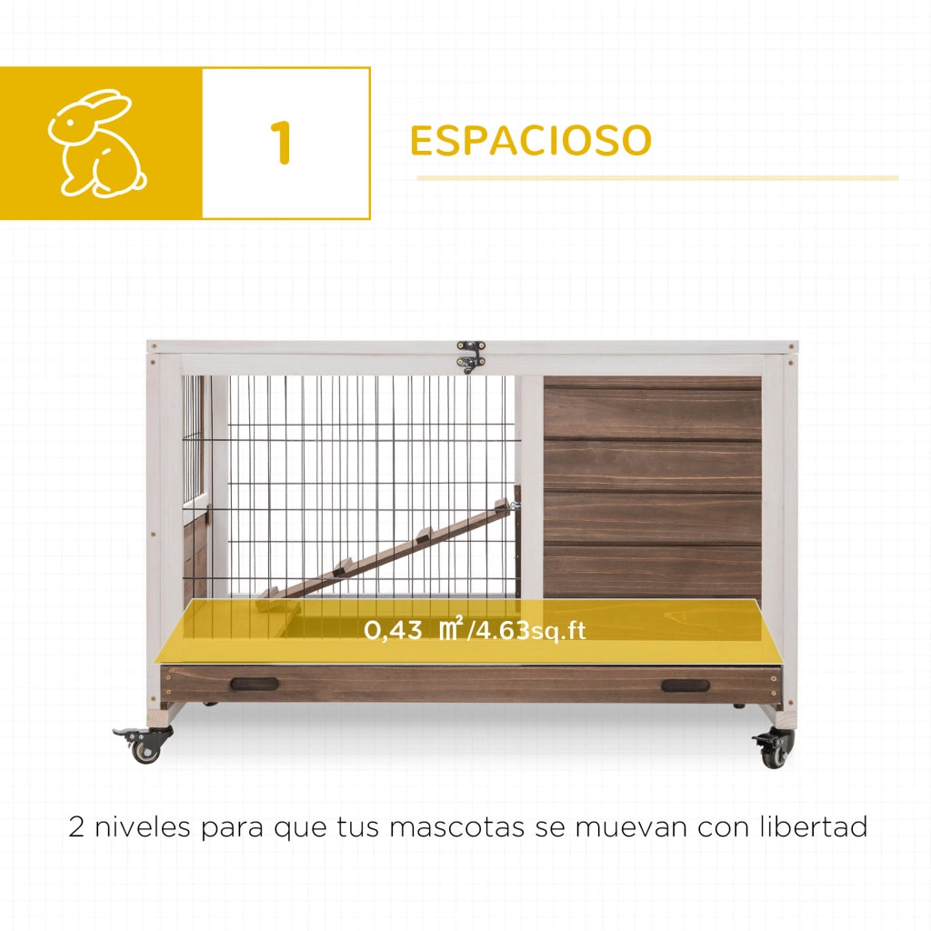 Gabbia per Conigli da Esterno con Tetto Apribile e Vassoio Estraibile ¨C Minimal ¨C 90x53x59 cm Marrone