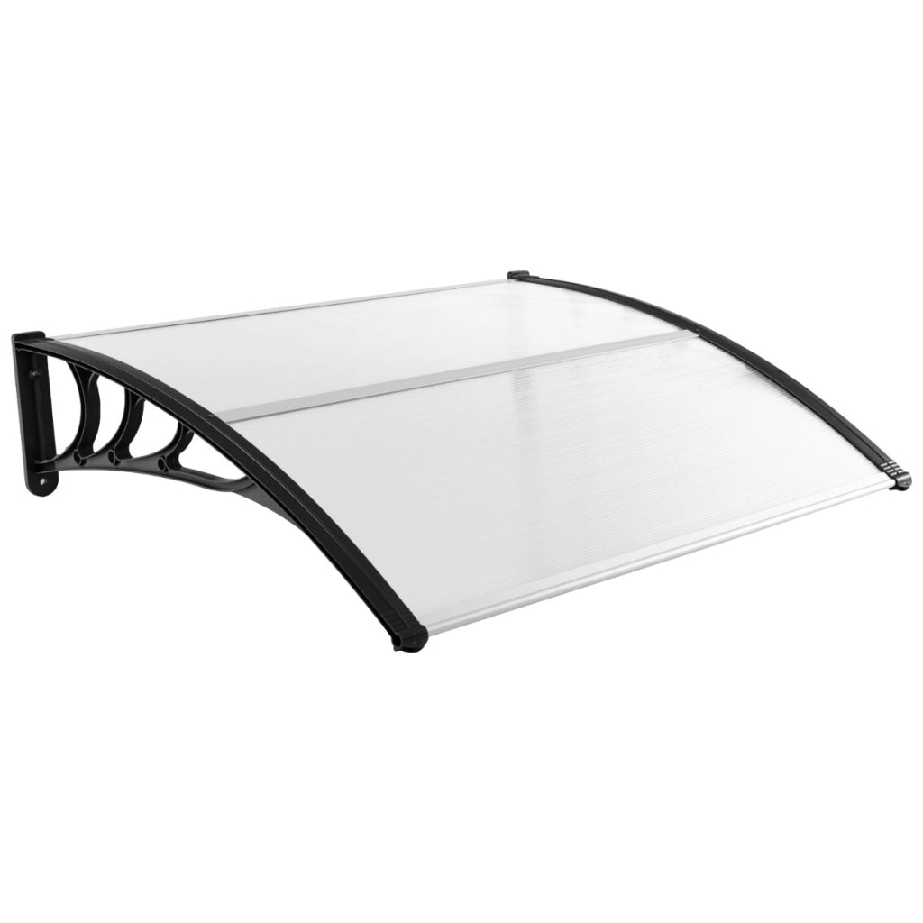 Tettoia per porta finestra da 122 x 99 cm in policarbonato a pannelli cavi, Tettoia da esterno per protezione da sole Nero-Tende parasole