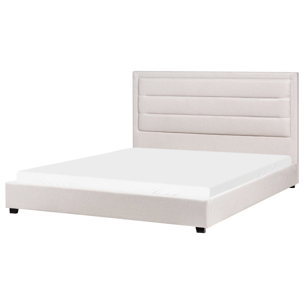 Letto matrimoniale ad acqua in velluto beige chiaro 180 x 200 cm testata imbottita stile moderno