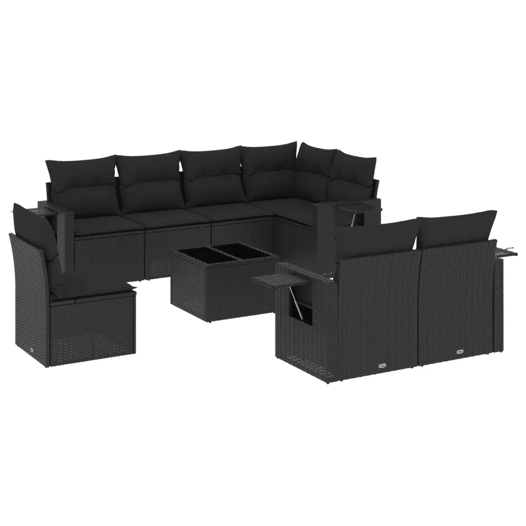 Set Divani da Giardino 9 pz con Cuscini Nero in Polyrattan 3220444