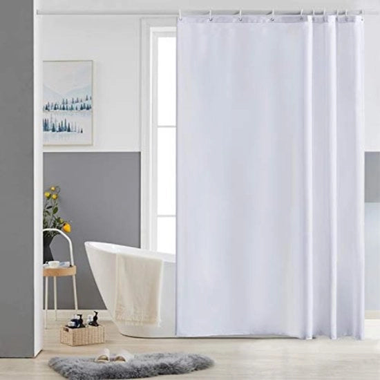 Douchegordijn Bianco Antischiuma Stoffa Polyester Impermeabile Lavabile con 10 Ganci 150x180 cm
