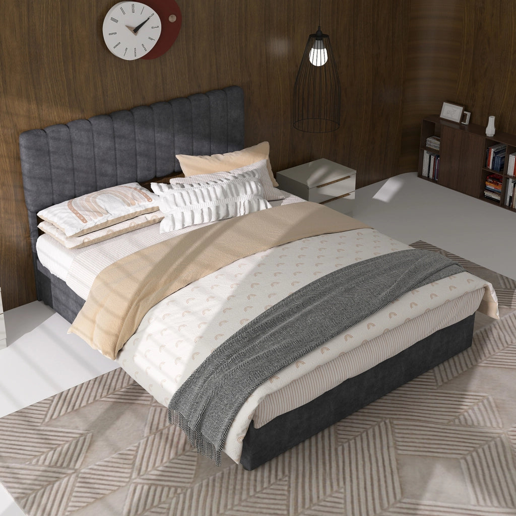 Letto Contenitore Imbottito con Testiera ¨C MINIMAL ¨C Grigio 140x200