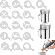 Set di zucchero a velo - 2 shaker di metallo inox con 16 diverse forme, shaker di forma a gaio per cioccolato, cucina, bevande e dolci (2 misure)