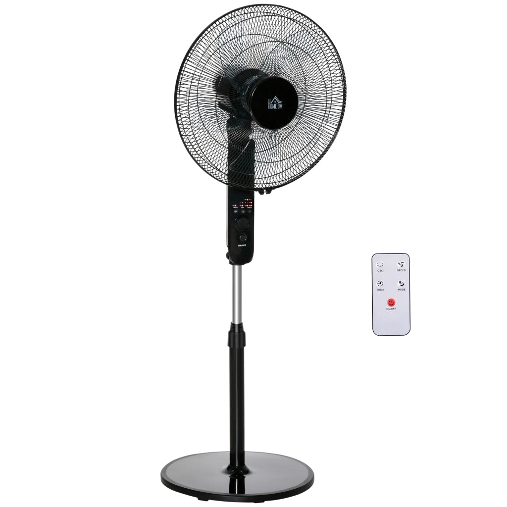 Ventilatore a Piantana 3 Velocità con Telecomando Angolo di Inclinazione Regolabile in Metallo Nero