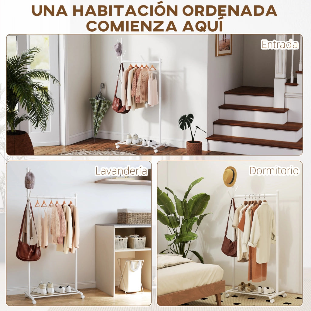 Armadio per Ingresso con Appendiabiti, Ripiani e Ruote ¨C Zephmum ¨C 68x43x171 cm Bianco