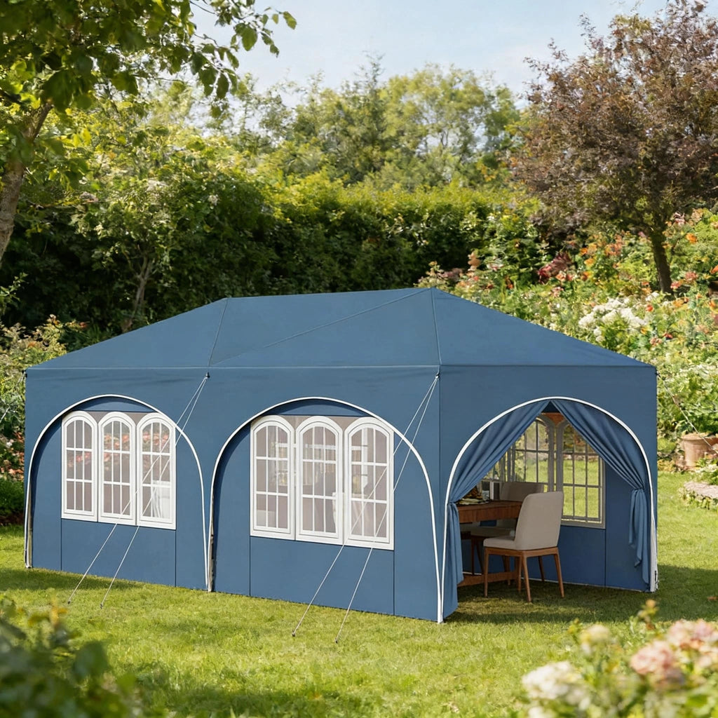 GAZEBO Pop-up 3x6 m Blu in metallo e tessuto Oxford