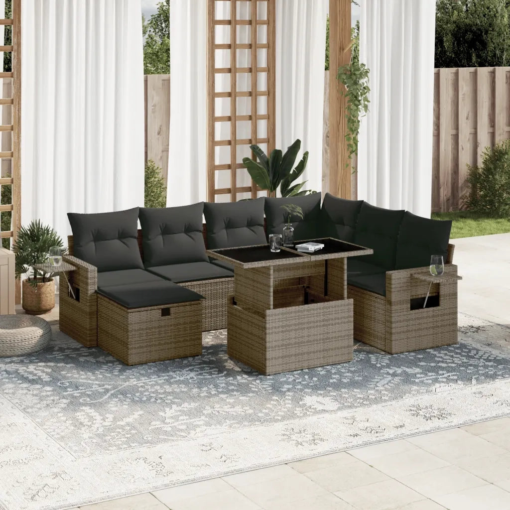 Set Divano da Giardino 8 pz con Cuscini Grigio in Polyrattan 3275000