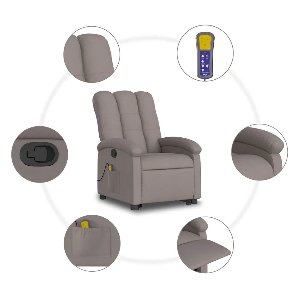 Poltrona Alzapersona Massaggiante | Sedia Relax Reclinabile Tortora Tessuto