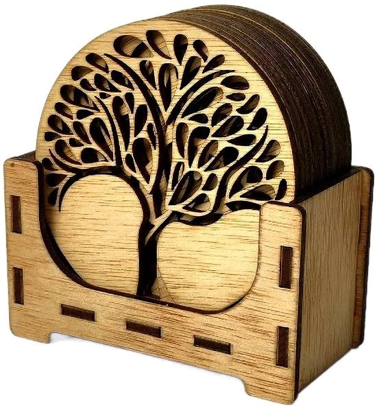 Sostegni per Tavolo in Legno - Set da 12, 9 x 9 cm, Sostegni per Caffè e Tè, Leva per Pulizia e Meditazione - Simboli Spirituali in Legno